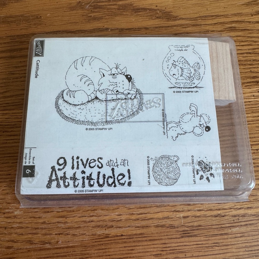 Stampin Up Cattitude Wood Rubber‎ Stamp Set of 6 2005 9 Lives and Attitude